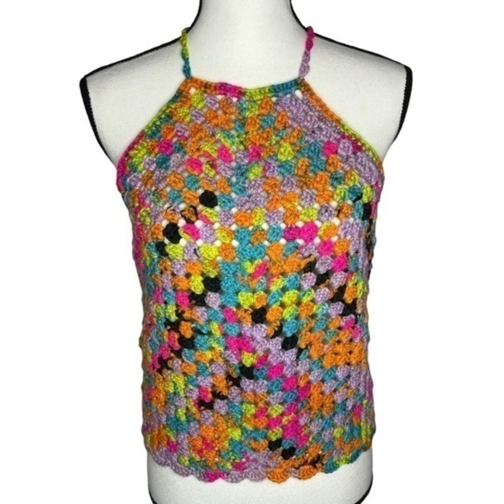 Handcrafted Crochet Granny Halter‎ Top Acrylic Yarn Art Handmade Knit